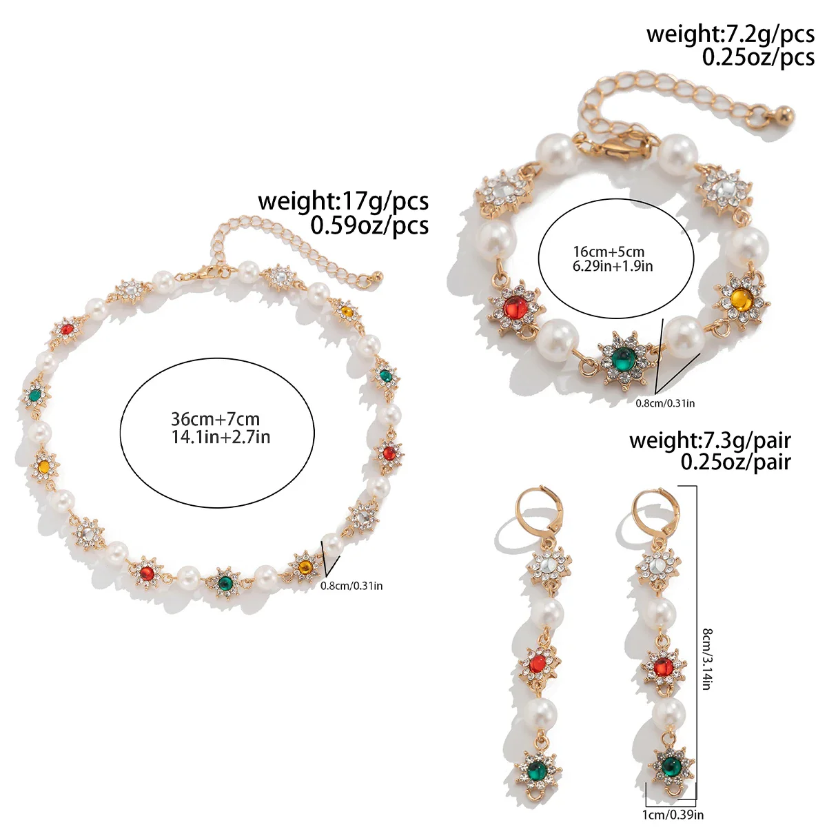 Colorful Rhinestone & Pearl Jewelry Set - Image 3