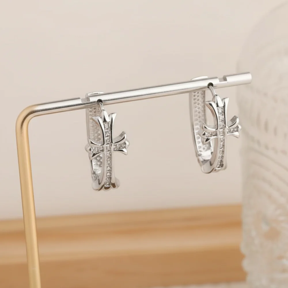 Cross Hoop Earrings - Image 3