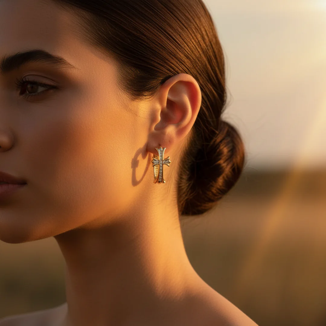 Cross Hoop Earrings - Image 5