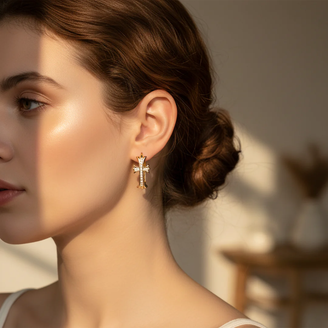 Cross Hoop Earrings - Image 7