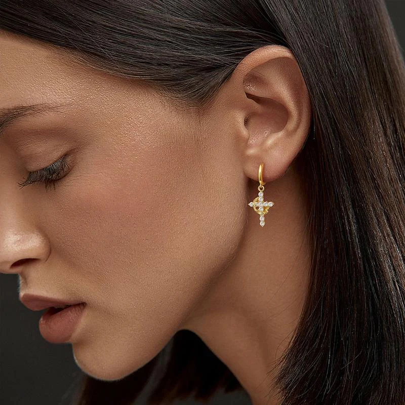 Crown Cross Earrings - Image 2