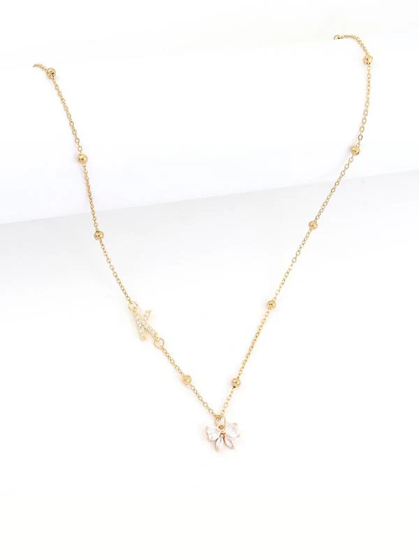 Crystal Bow Knot Letter Necklace - Image 2