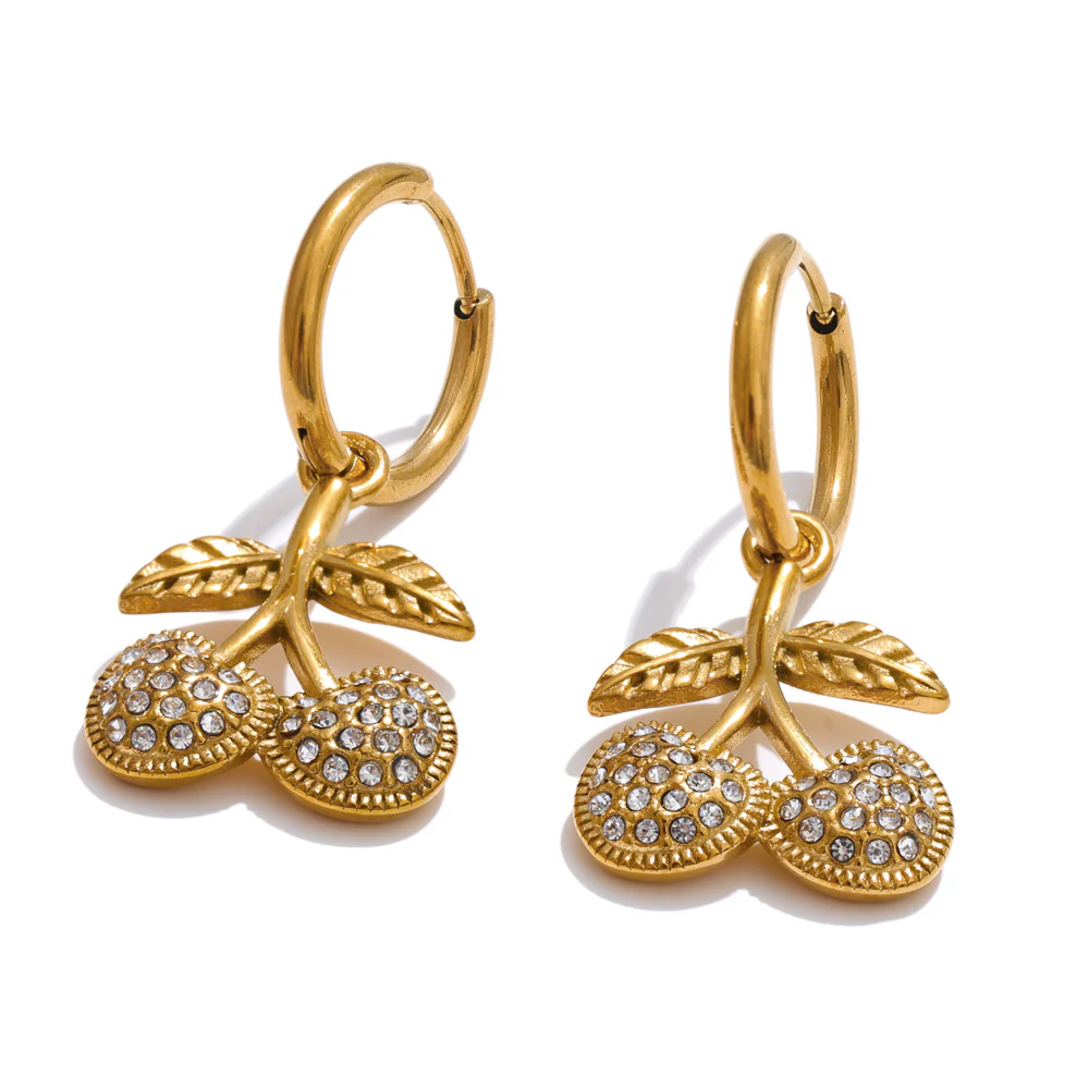 Crystal Cherry Hoop Earrings - Image 3
