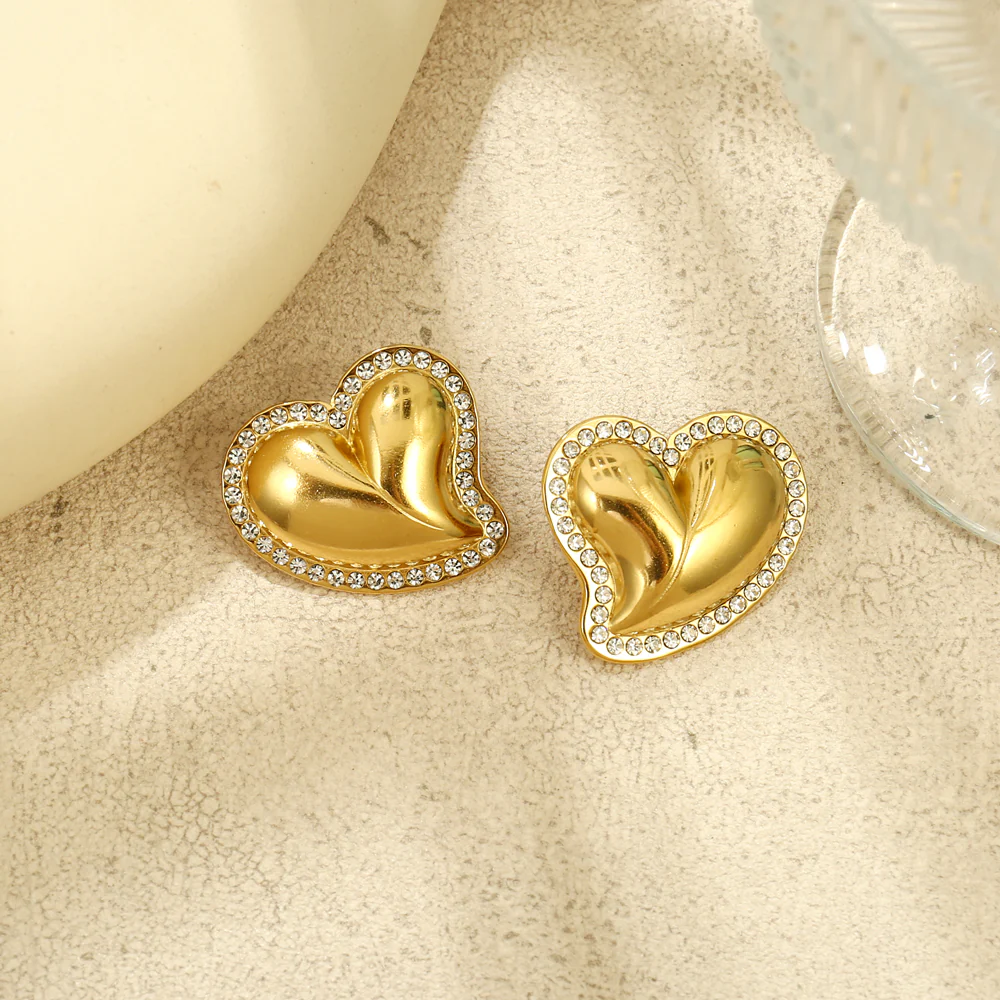 Crystal Edge Heart Stud Earrings - Image 2