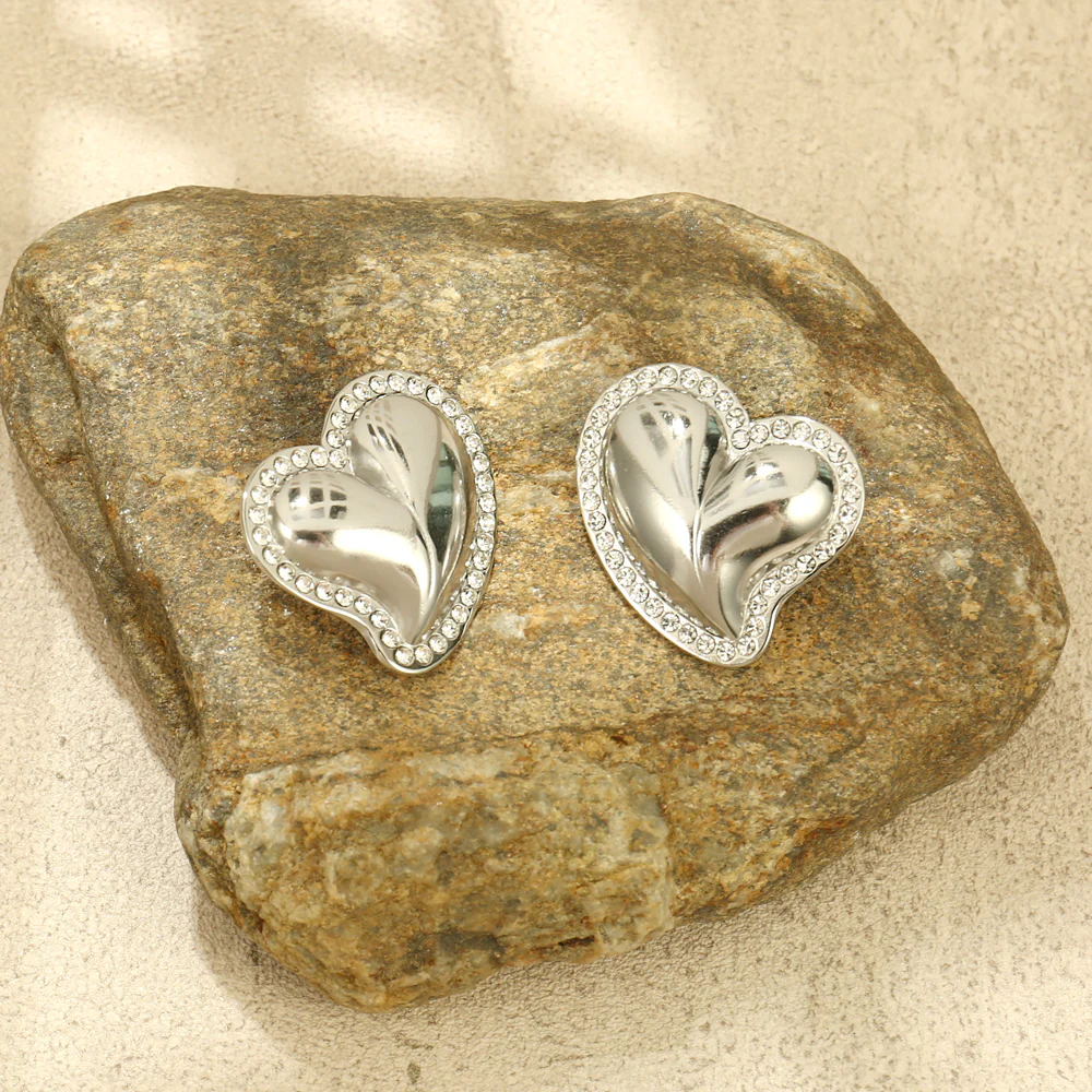 Crystal Edge Heart Stud Earrings - Image 3