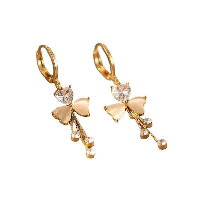 Crystal Heart Butterfly Drop Earrings - Image 2