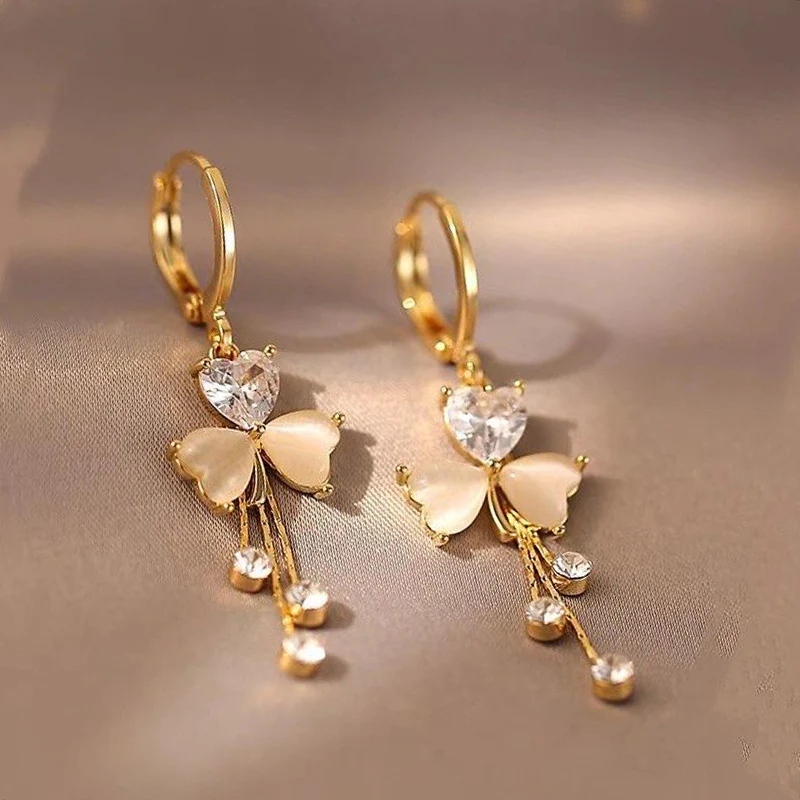 Crystal Heart Butterfly Drop Earrings - Image 3