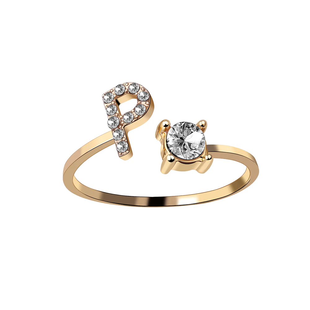 Crystal Initial Open Ring - Image 17
