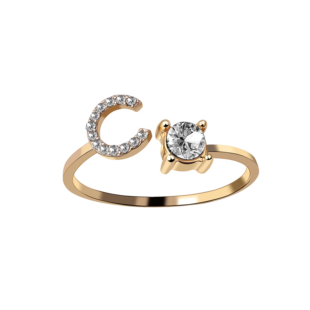 Crystal Initial Open Ring - Image 4