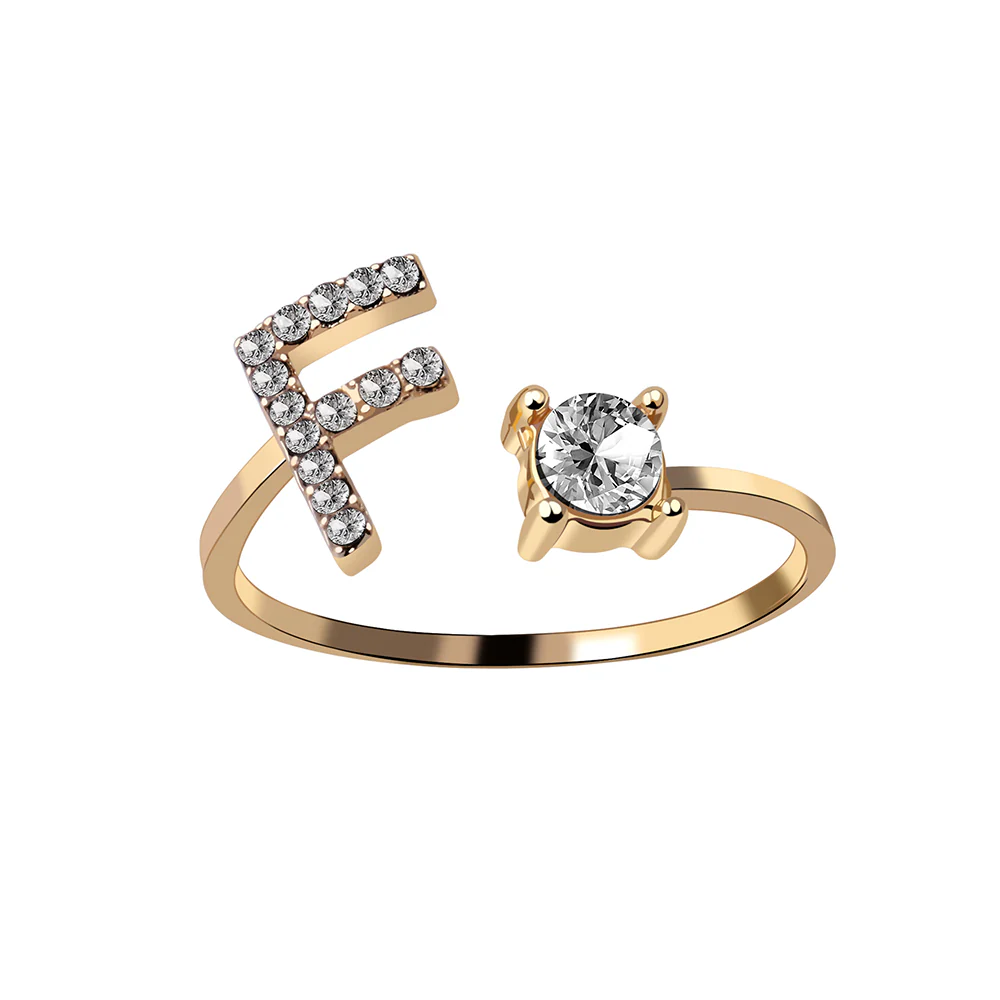 Crystal Initial Open Ring - Image 7
