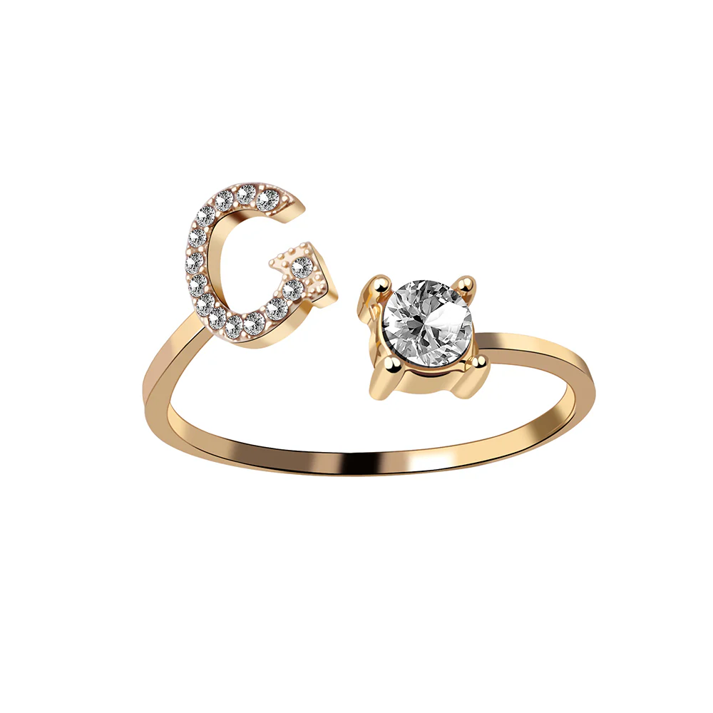 Crystal Initial Open Ring - Image 8
