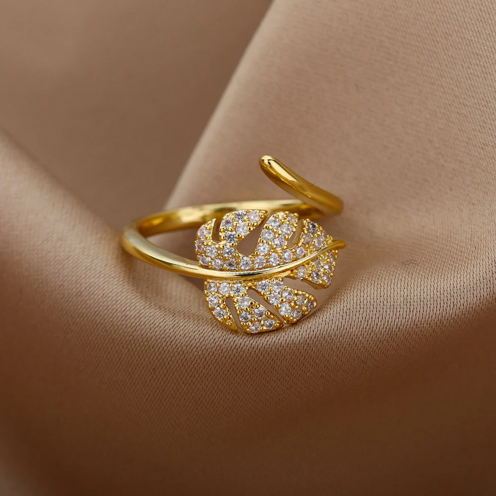 Crystal Leaf Wrap Ring - Image 2