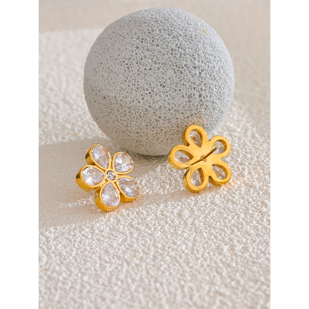 Crystal Petal Flower Stud Earrings - Image 4