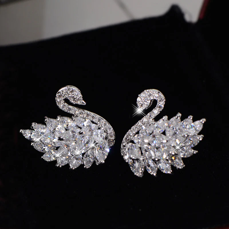 Crystal Swan Stud Earrings - Image 2