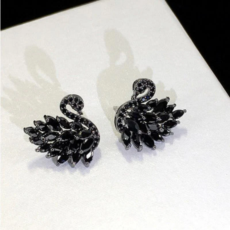 Crystal Swan Stud Earrings - Image 3