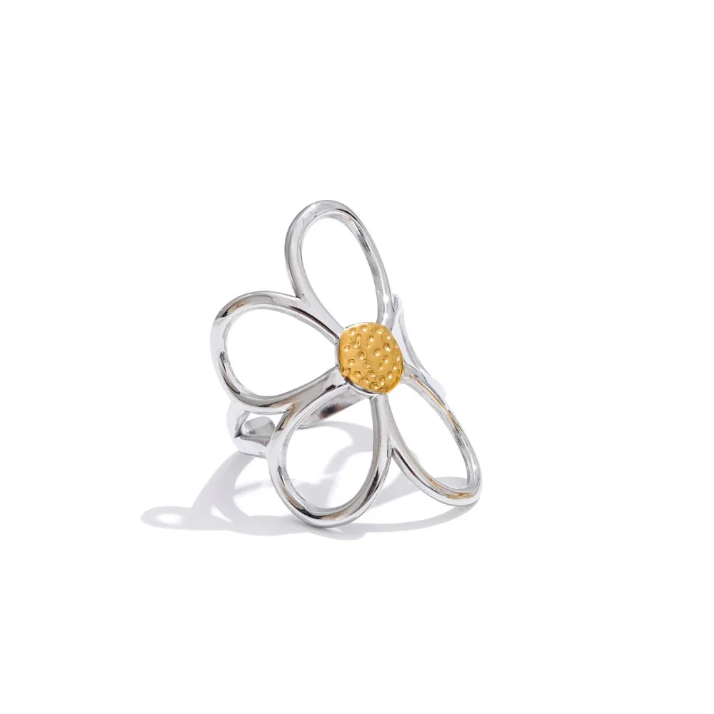 Dainty Adjustable Hollow Flower Ring - Image 2