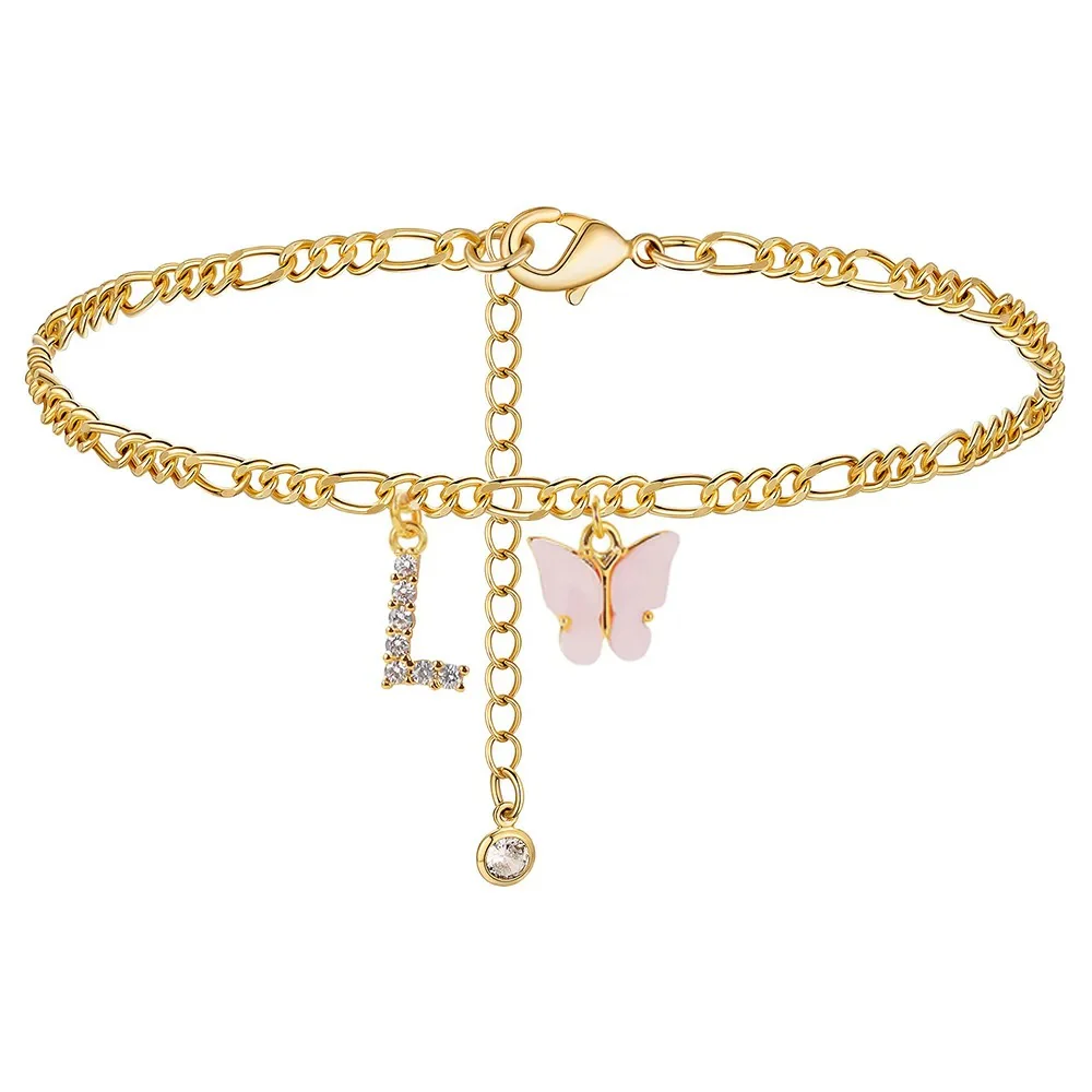 Dainty Butterfly Letter Initial Anklet - Image 10