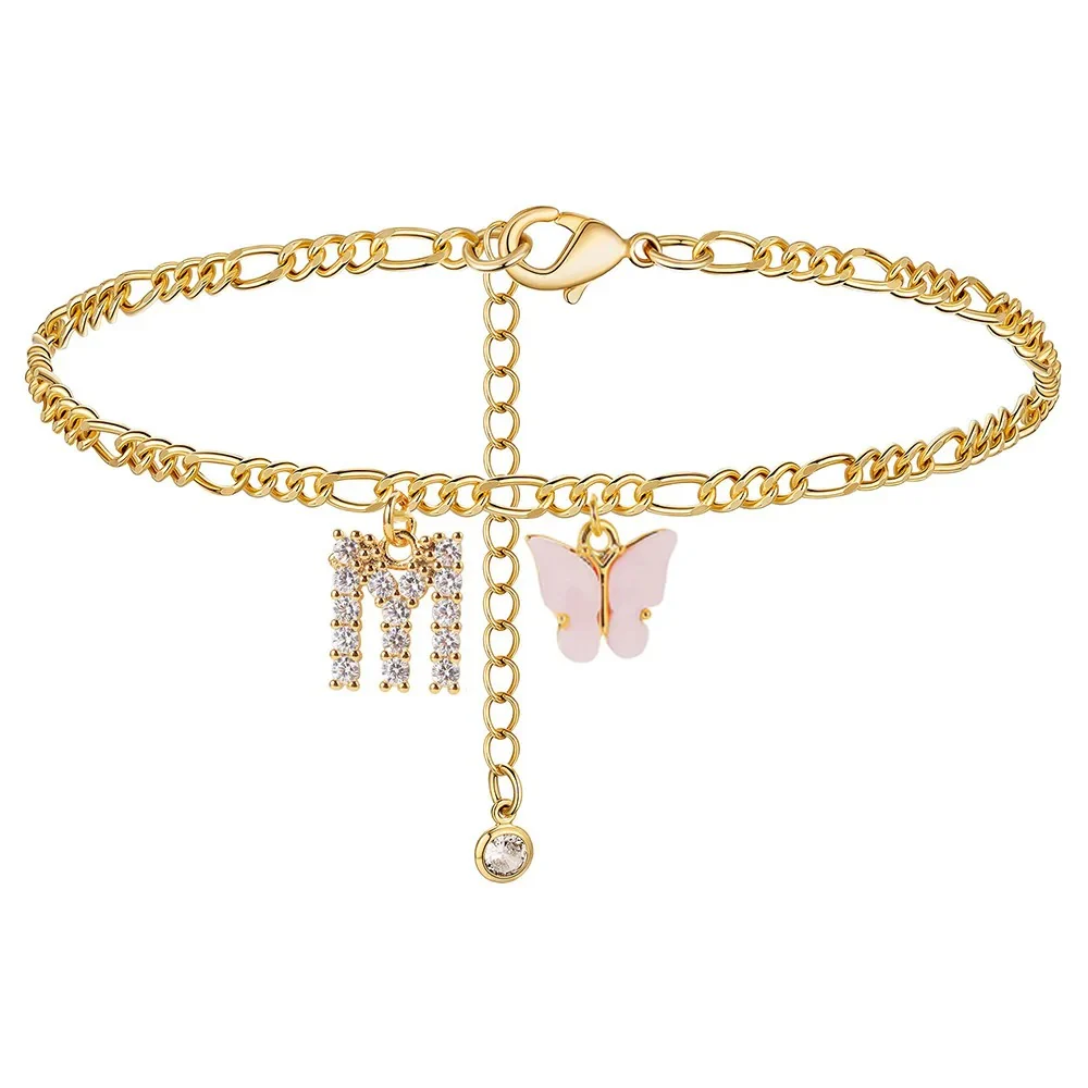 Dainty Butterfly Letter Initial Anklet - Image 11
