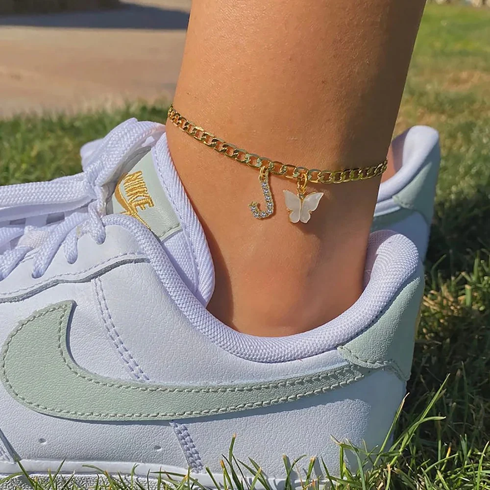 Dainty Butterfly Letter Initial Anklet - Image 12