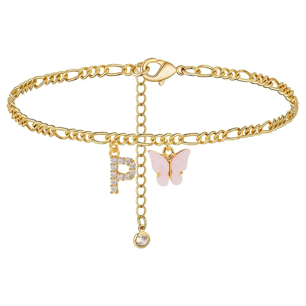 Dainty Butterfly Letter Initial Anklet - Image 15