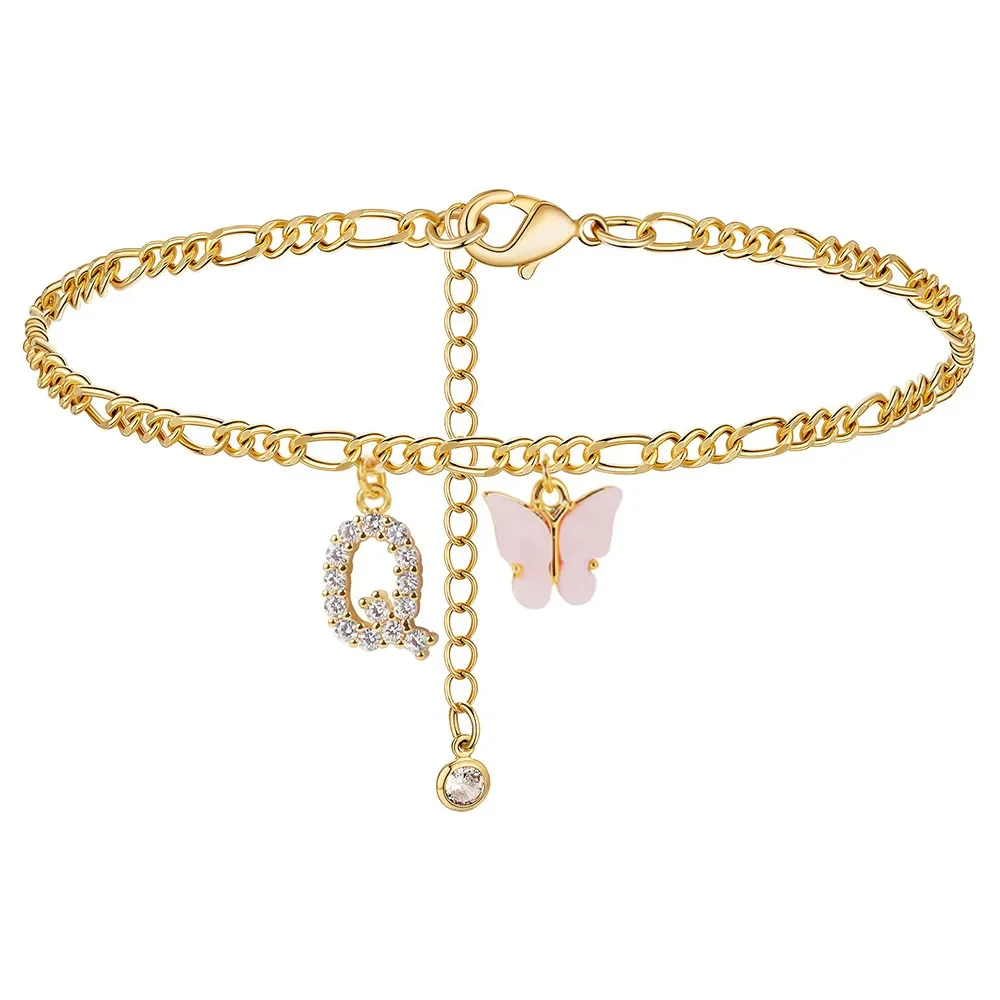 Dainty Butterfly Letter Initial Anklet - Image 16