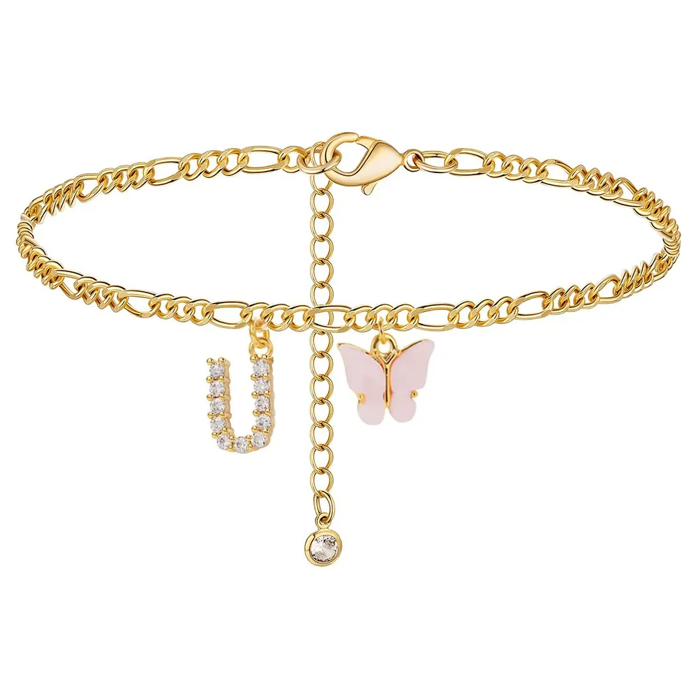Dainty Butterfly Letter Initial Anklet - Image 20
