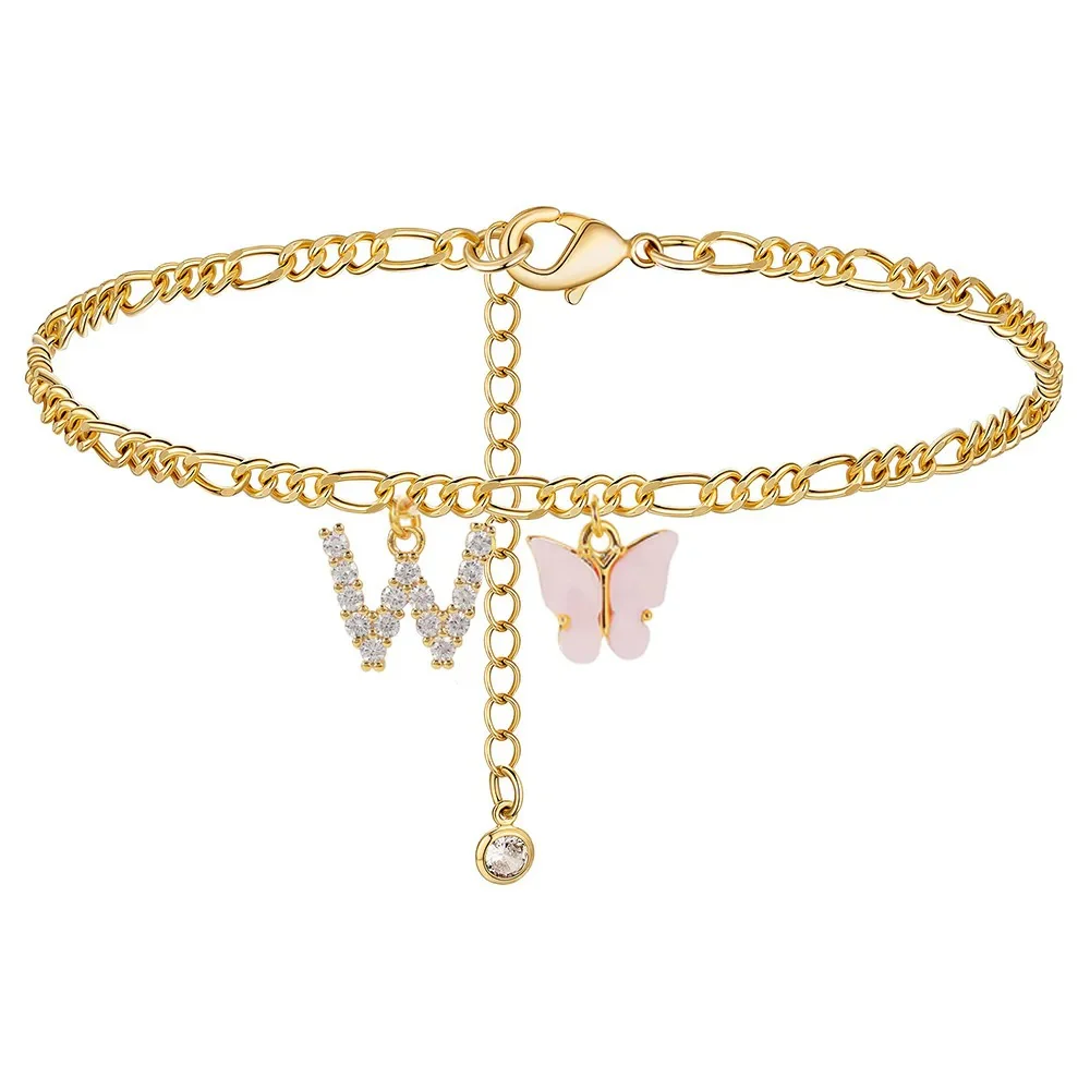 Dainty Butterfly Letter Initial Anklet - Image 22