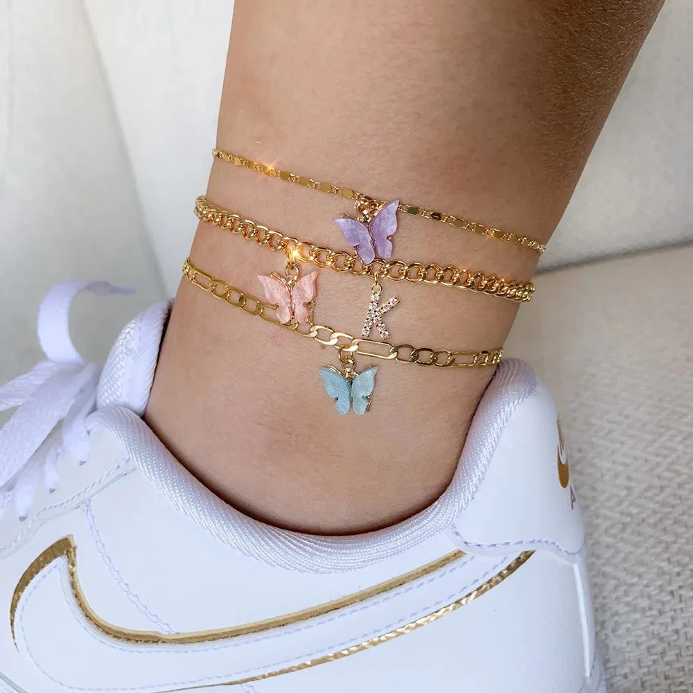 Dainty Butterfly Letter Initial Anklet - Image 23