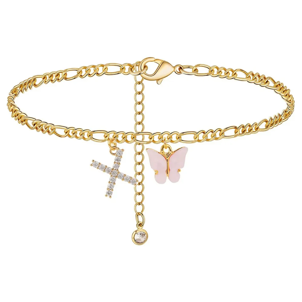 Dainty Butterfly Letter Initial Anklet - Image 24