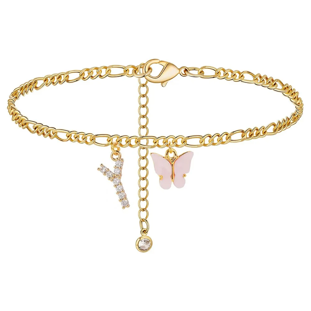 Dainty Butterfly Letter Initial Anklet - Image 25