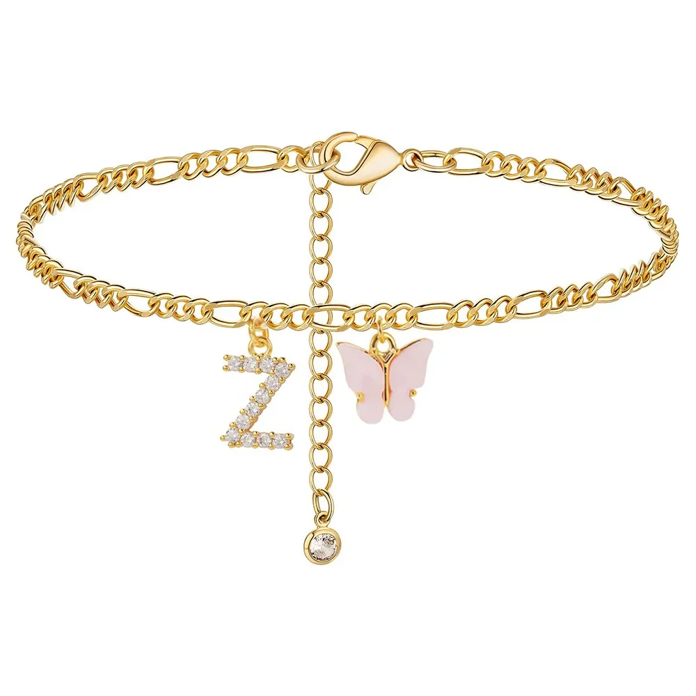 Dainty Butterfly Letter Initial Anklet - Image 26