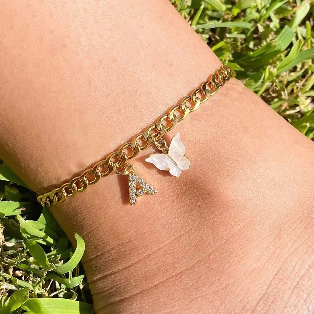 Dainty Butterfly Letter Initial Anklet - Image 27