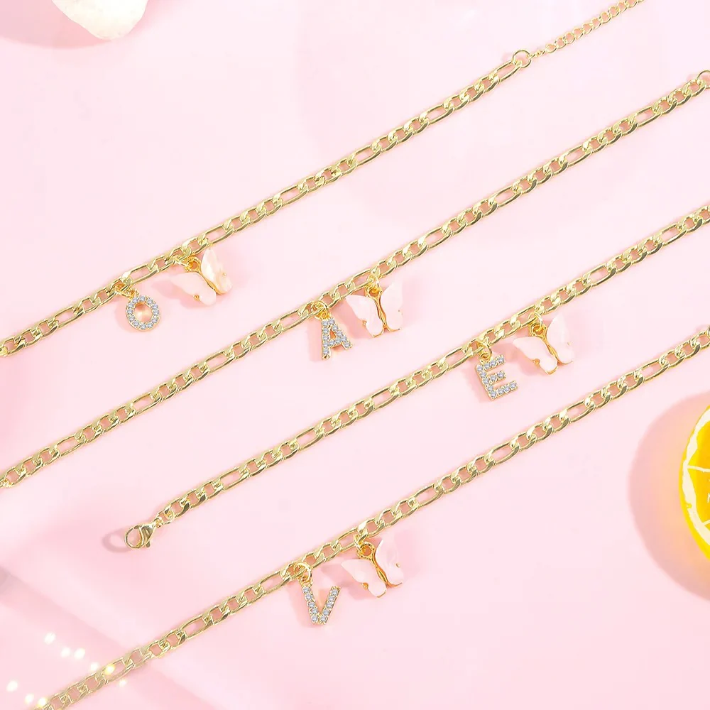 Dainty Butterfly Letter Initial Anklet - Image 29