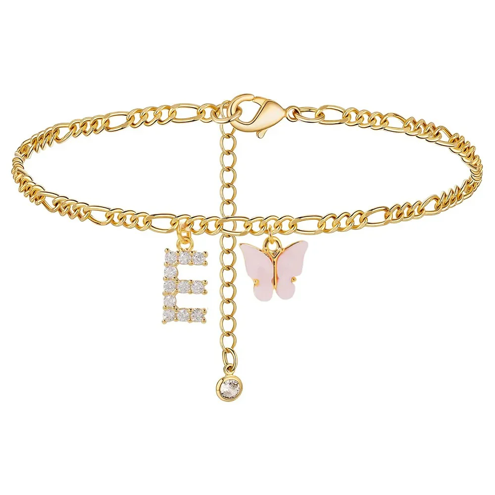 Dainty Butterfly Letter Initial Anklet - Image 3