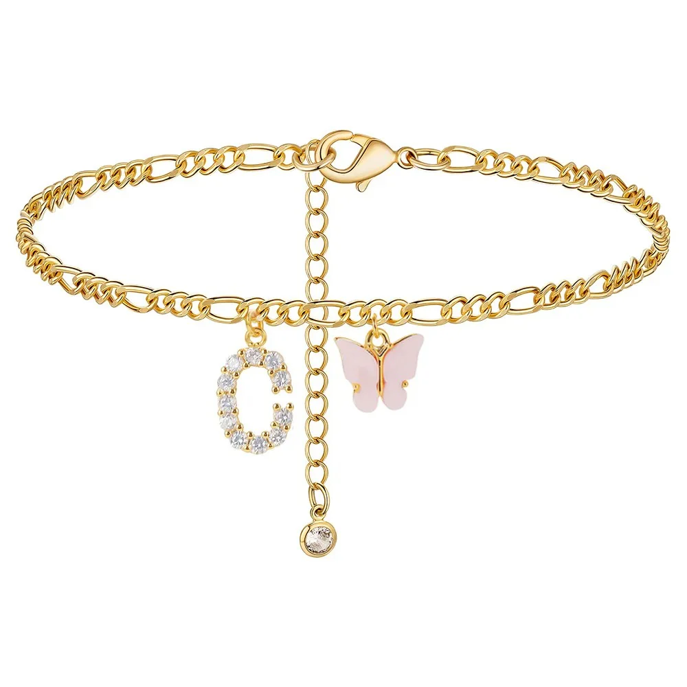 Dainty Butterfly Letter Initial Anklet - Image 32