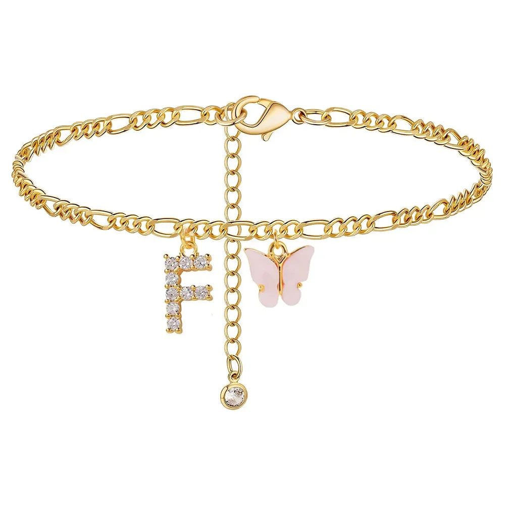 Dainty Butterfly Letter Initial Anklet - Image 4
