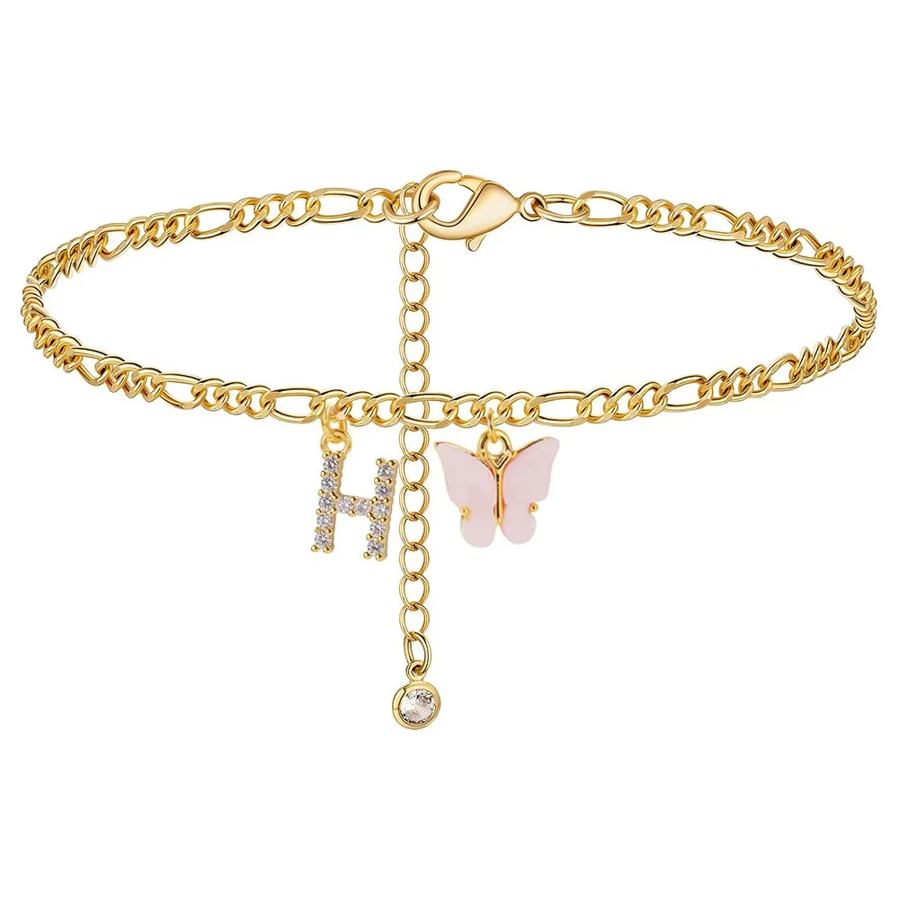 Dainty Butterfly Letter Initial Anklet - Image 6