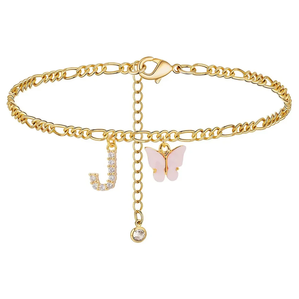 Dainty Butterfly Letter Initial Anklet - Image 8