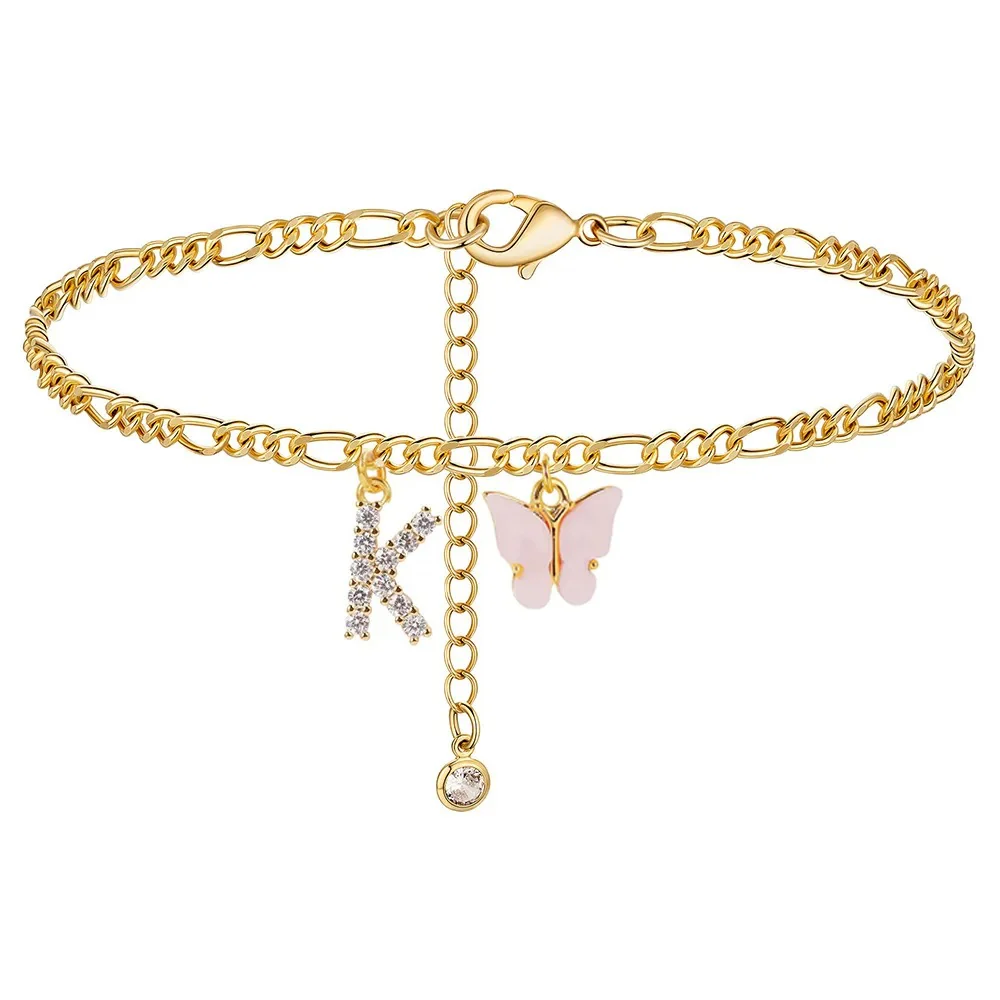 Dainty Butterfly Letter Initial Anklet - Image 9