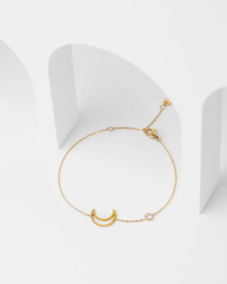 Dainty Crescent Moon Bracelet - Image 3