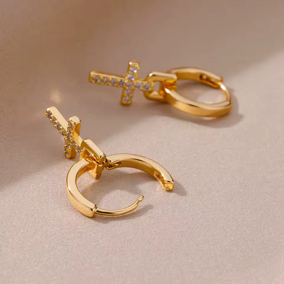 Dainty Cross Drop Earrings - Image 5