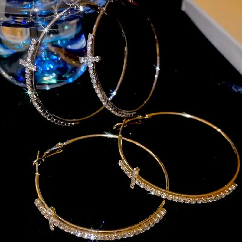 Dainty Cross Hoop Earrings - Image 8