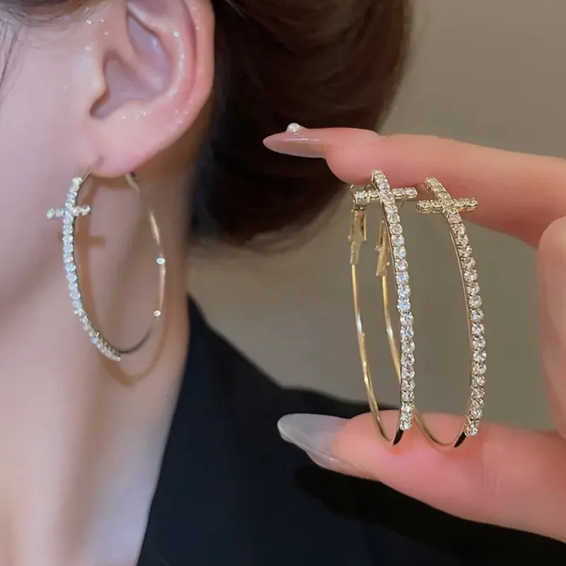 Dainty Cross Hoop Earrings - Image 9