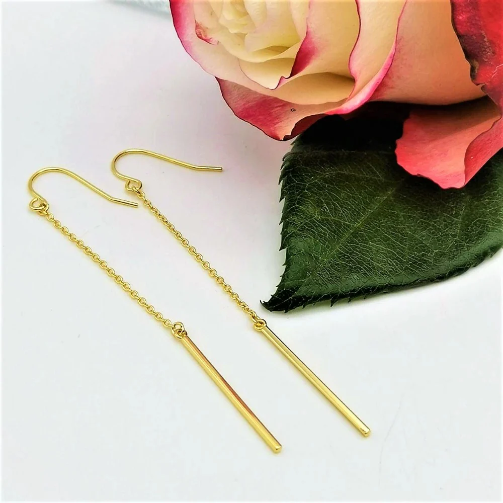 Dainty Dangling Bar Earrings - Image 4