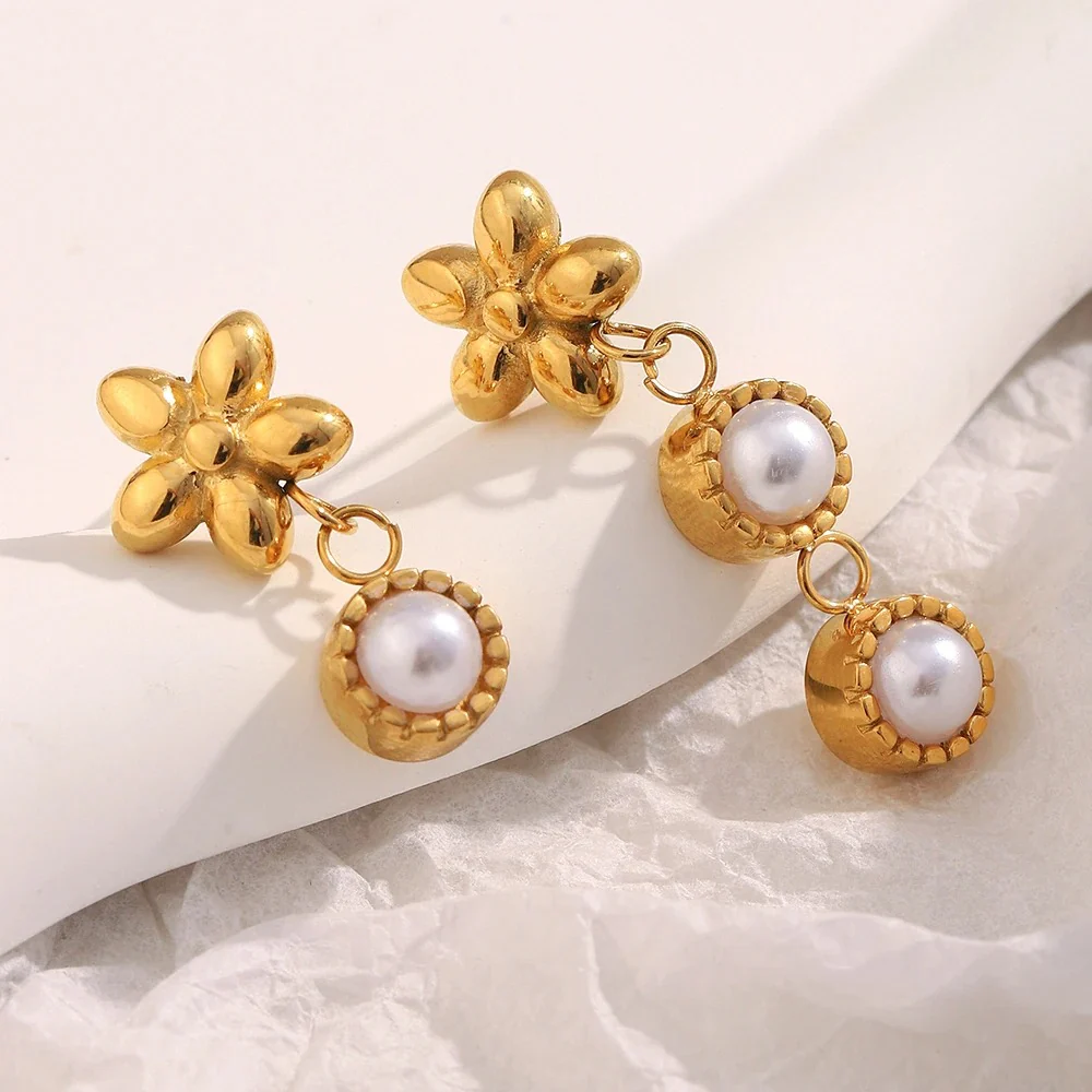 Dainty Floral Pearl Earrings - Image 2
