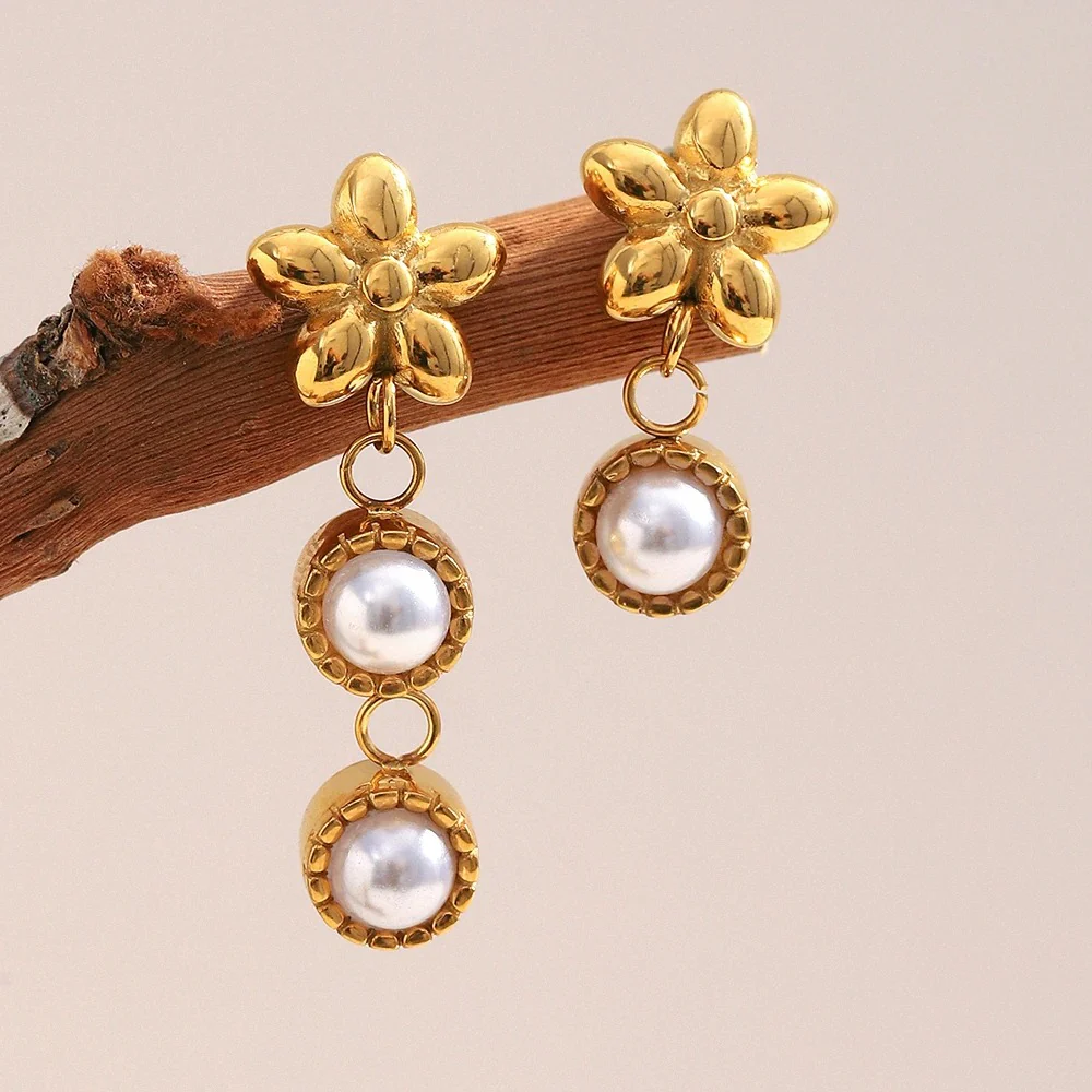Dainty Floral Pearl Earrings - Image 3