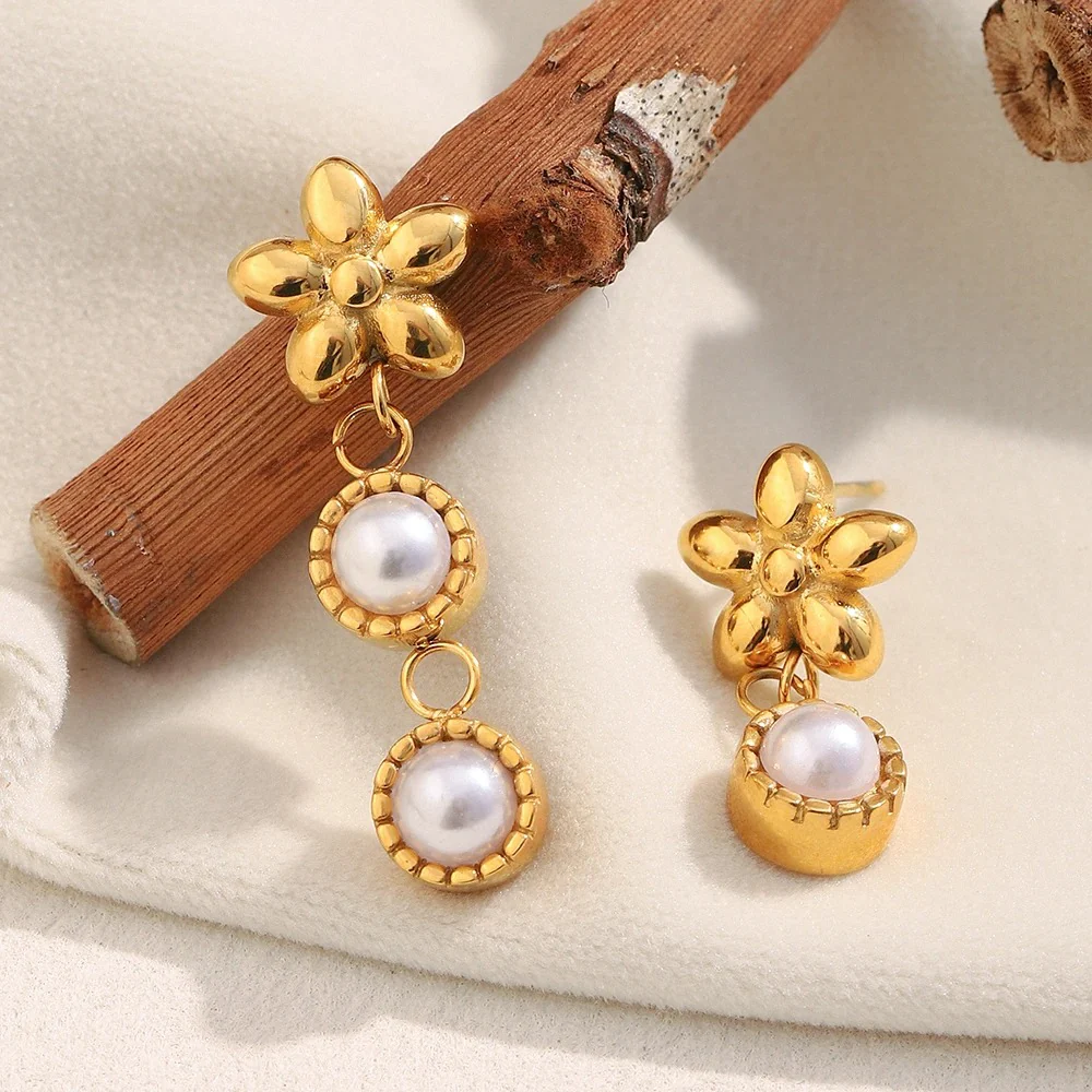 Dainty Floral Pearl Earrings - Image 4