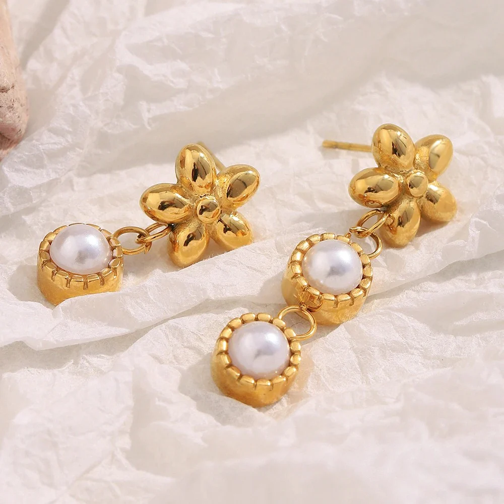 Dainty Floral Pearl Earrings - Image 5