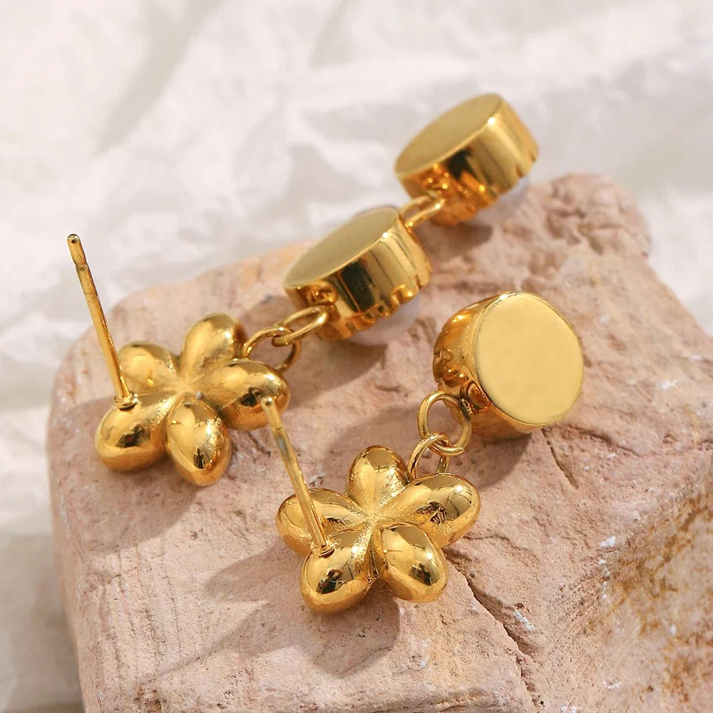 Dainty Floral Pearl Earrings - Image 6