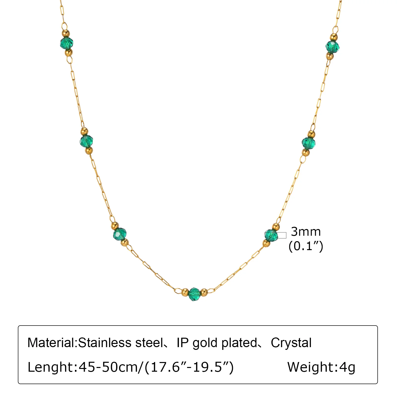 Dainty Green Crystal Bead Necklace - Image 3